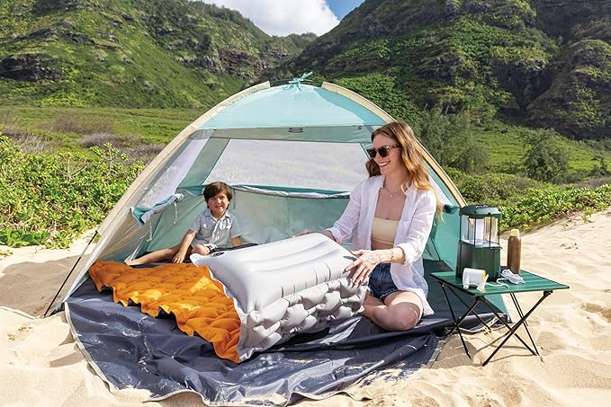 Intex 64098EP TruAire Inflatable Camping Pad: Durable Outdoor Use - Ultra-Lightweight and Compact - Cushioned Surface - Built-in Pillow - 28" x 75"