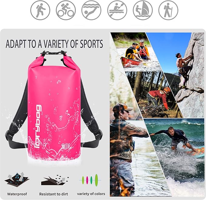 IDRYBAG Dry Bags for Kayaking Waterproof 2L/5L/10L/15L/20L, Small Dry Bag Waterproof Floating, Dry Sack Waterproof Bag for Paddleboarding Travel