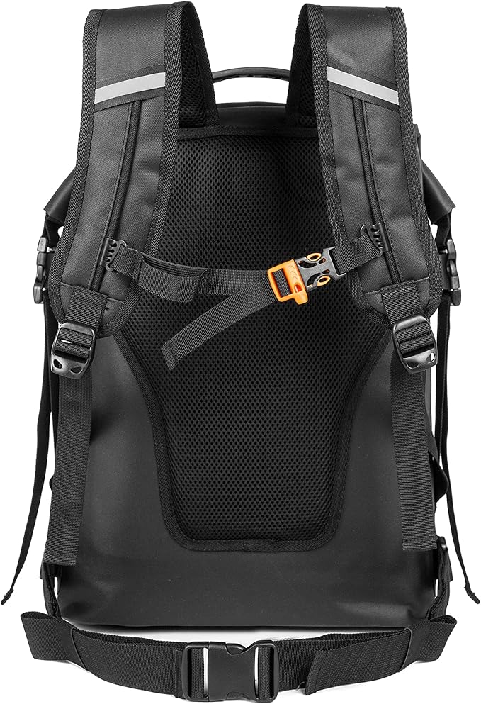 Mountain Land Waterproof Backpack Made of Composite TPU, Roll-Top Closure Dry Bag with Front-Zippered Pocket Cushioned Padded Back Panel Black 30L