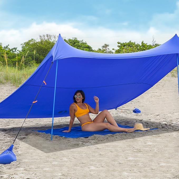 Red Suricata Family Beach Tent & Canopy, UPF50 Sun Shade, 4 Aluminum Poles, Sand Shovel, Large Portable Sun Shelter