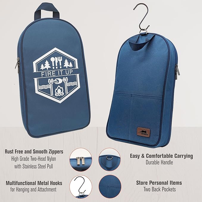 BOMKI Grilling and Camping Cooking Utensils Set for The Outdoors BBQ - Camping Utensil Set Camping Kitchen Set Cookware Accessories Camping Essentials Camping Stuff Camp Cooking Set (Blue Pro)