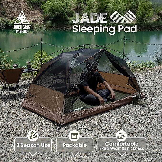 OneTigris Camping Sleeping Pad, Jade Ultralight Camping Mattress 2.8 R-Value Inflatable Sleeping Pads Compact for Camping Backpacking Hiking Traveling Tent 28.3 Extra-Wide with Patch-up Kit