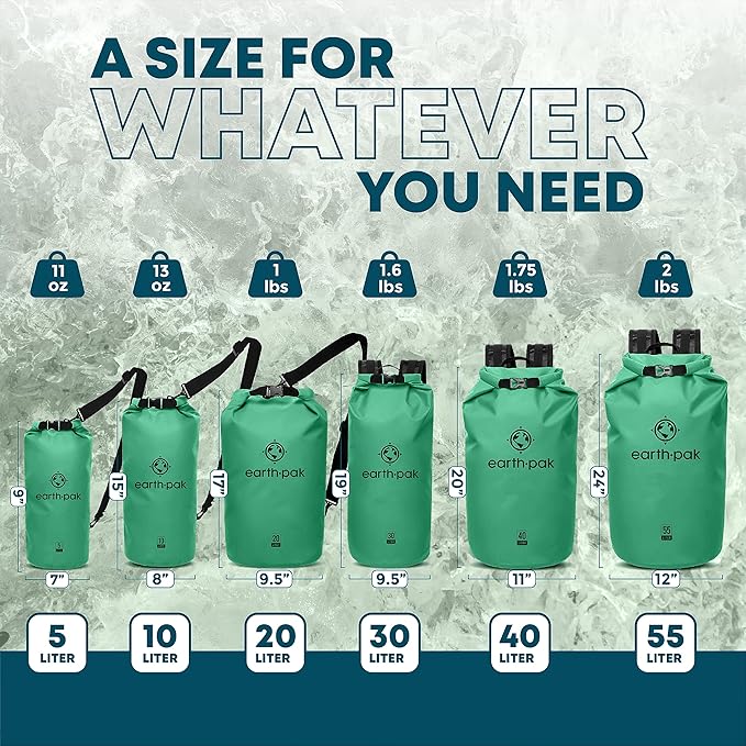Earth Pak Waterproof Dry Bag - Roll Top Waterproof Backpack Sack (Seafoam Green 30L & 5L)