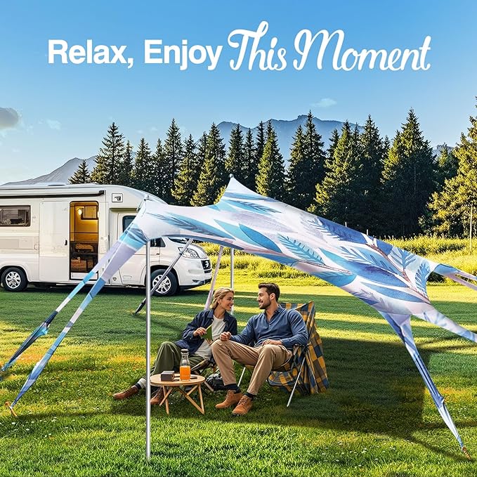 Rhino Valley Beach Tent Sun Shelter, 10x10FT Beach Canopy Tent Sun Shade UPF50+ Protection with 8 Sandbags 4 Stability Poles, Outdoor Beach Shade Canopy 6-8 People for Beach Camping Fishing