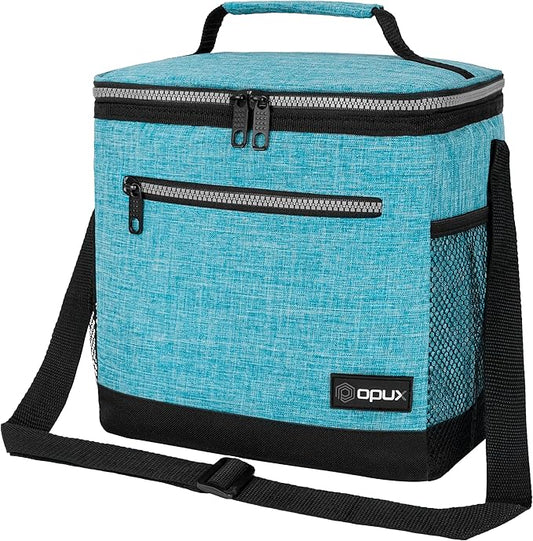 opux Extra Large Insulated Lunch Box Men Women, Lunch Bag for Work, Leakproof Soft Cooler Tote Adult, Lunch Pail, Picnic Beach Collapsible Food Bag with Shoulder Strap, Turquoise Blue