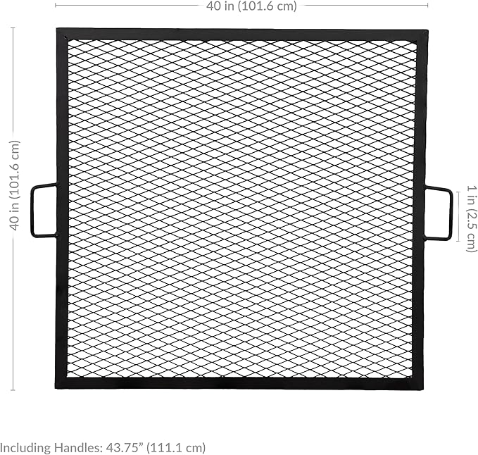 Sunnydaze X-Marks Fire Pit Cooking Grate - Outdoor Square Black Steel BBQ Campfire Grill with Handles - 40-Inch