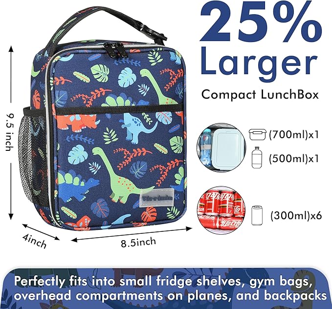 Tirrinia Insulated Lunch Box for Men Women, Portable Thermal Small Lunch Bag for Office Work Picnic, Reusable Compact Lunchbox Cooler Tote for Adults, Dinosaur
