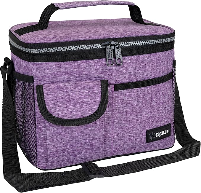 opux Insulated Lunch Bag for Men Women, Leakproof Heather Purple Lunch Box for Work, Portable Soft Lunch Cooler Bag with Shoulder Strap, Adult Lunchbox Lunch Pail for Kid Boy Girl School, 14 Can/8L