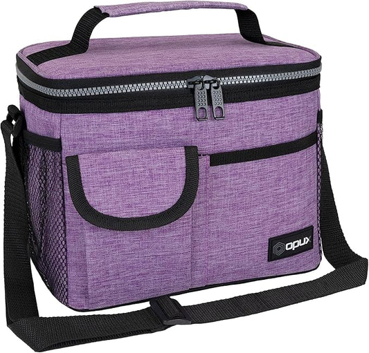 opux Insulated Lunch Bag for Men Women, Leakproof Heather Purple Lunch Box for Work, Portable Soft Lunch Cooler Bag with Shoulder Strap, Adult Lunchbox Lunch Pail for Kid Boy Girl School, 14 Can/8L