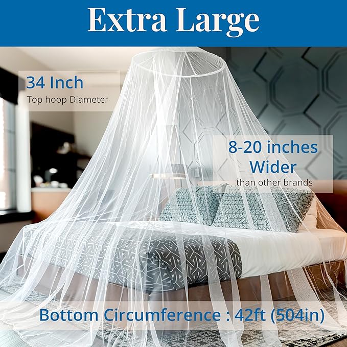 Mosquito Netting for Bed, Extra Large Mosquito Net Covers Single to California King Size Beds, Bug Net for Camping, Crib Canopy, Premium Quality for Indoor Outdoor Use and Travel