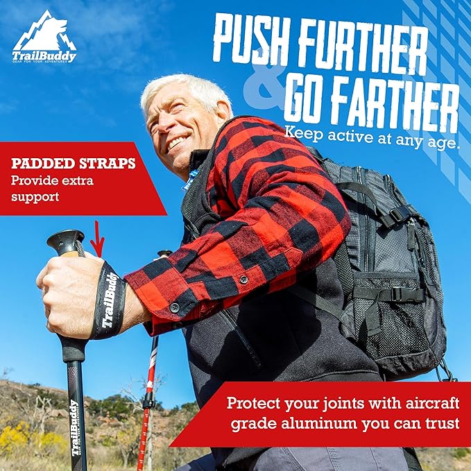 TrailBuddy Trekking Poles - Lightweight, Collapsible Hiking Poles for Snowshoe & Backpacking Gear - Pair of 2 Walking Sticks for Hiking, 7075 Aluminum with Cork Grip