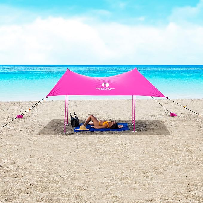 Red Suricata Family Beach Tent & Canopy, UPF50 Sun Shade, 4 Aluminum Poles, Sand Shovel, Large Portable Sun Shelter