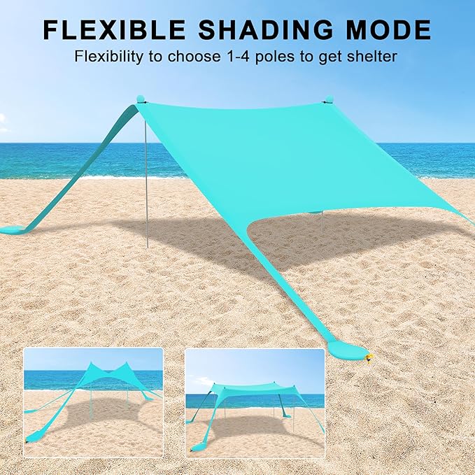 ihuan Beach Tent Sun Shelter 11X11FT UPF50+ with 4 Aluminum Foldable Poles, Easy Setup Outdoor Shade Canopy for 8 Person, Cool Cabana for Fishing, Family Trips, Backyard Picnics