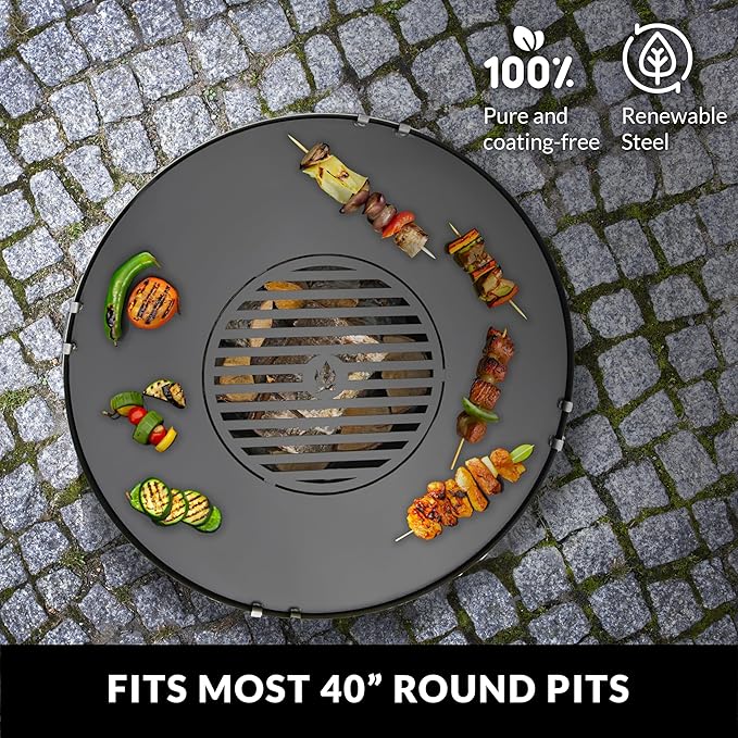 30" Round Cooking Grate, Universal Fire Pit Grill, Outdoor Campfire BBQ Grilling Mesh Grates Steel, Camping Cooking Grill and Skillet for Firepit, Burn Rack, Stove Accessories by Good Directions