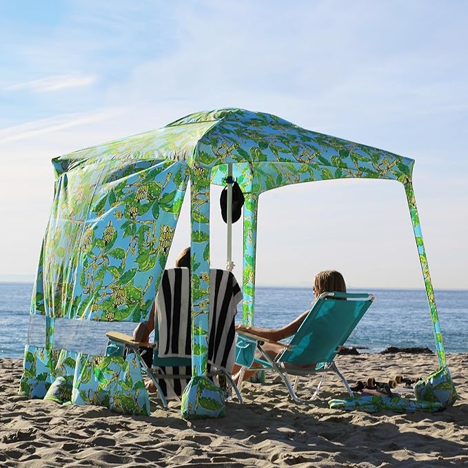 AMMSUN Beach Cabana, 6.2'×6.2' Beach Canopy, Easy Set up and Take Down, Cabana Tent with Sand Pockets, Instant Sun Shade with Side Wall, Banana