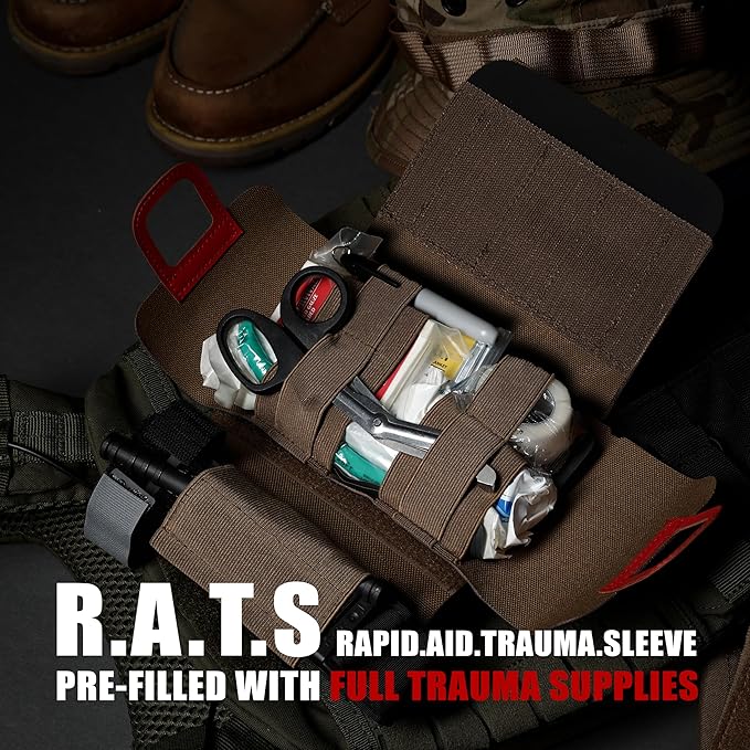 EVERLIT Rapid Aid Trauma Sleeve(Rats) EDC Trauma Kit, CAT GEN-7 Tourniquet QuikClot Gauze CE, Military Tactical IFAK for Bleeding Control (Black)