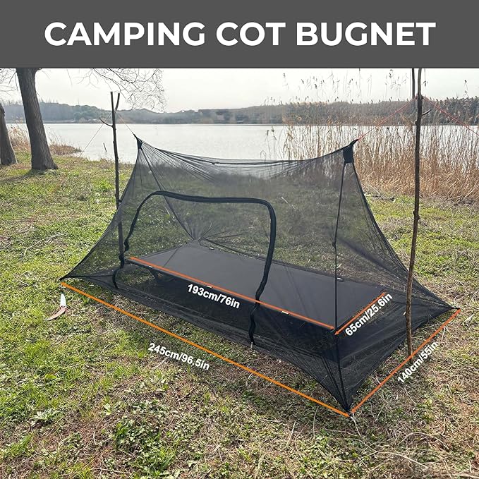 Onewind Camping Mosquito Net for Cot, Shelter Bugnet Camping Screen Room Ultralight No-See-Um Breathable Mesh Bugnet Mosquito Netting with Double Sided Zipper, Black