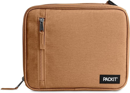 PackIt®️ Freezable Classic Lunch Box, Almond, Built with ECOFREEZE® Technology, Collapsible, Reusable, Zip Closure With Zip Front Pocket and Buckle Handle, Designed for Fresh Lunch On the Go