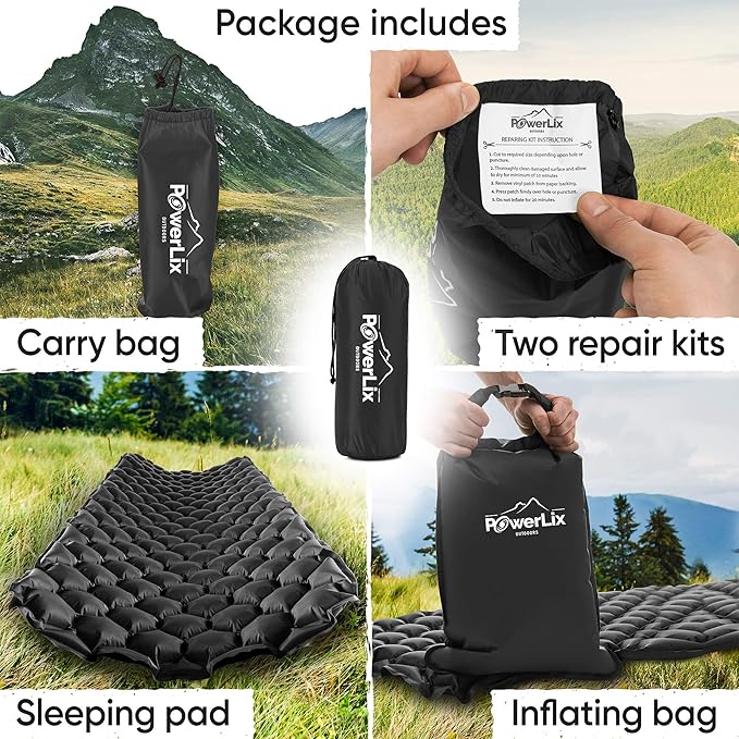 POWERLIX Ultralight Sleeping Pad for Camping with Inflating Bag– Compact Lightweight Camping Mat, Outdoor Backpacking Hiking Traveling Airpad Camping Air Mattress Sleeping Mat