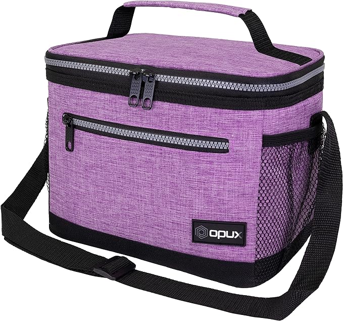 opux Insulated Lunch Box Men Women, Lunch Bag for Work School, Leakproof Soft Cooler Tote Adult, Large Lunch Pail Kids Boys Girls, Picnic Beach Food Bag with Shoulder Strap, Purple
