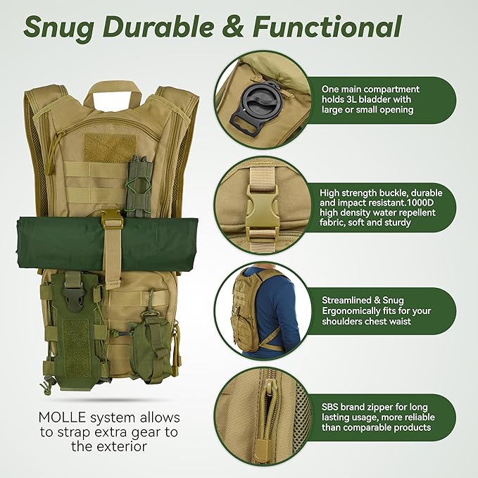 MARCHWAY Tactical Molle Hydration Pack Backpack with 3L TPU Water Bladder, Military Daypack for Cycling, Hiking, Running, Climbing, Hunting, Biking