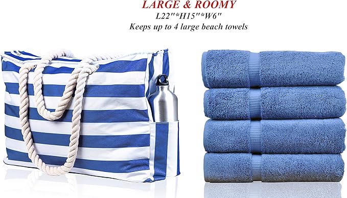 SHYLERO Beach Bag and Pool Bag. Has Airtight Pouch, Ton of Pockets. Beach Tote is Zippered, Water Resistant. Family Size