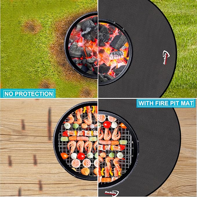 DocSafe 42" Round Fire Pit Mat, 4-Layer Fireproof Under Grill Mat Heat Insulated Indoor Fireplace Pad Protector for Decks,Patios,Grass,BBQ Smoker, Portable Reusable Oil-Proof and Waterproof, Black