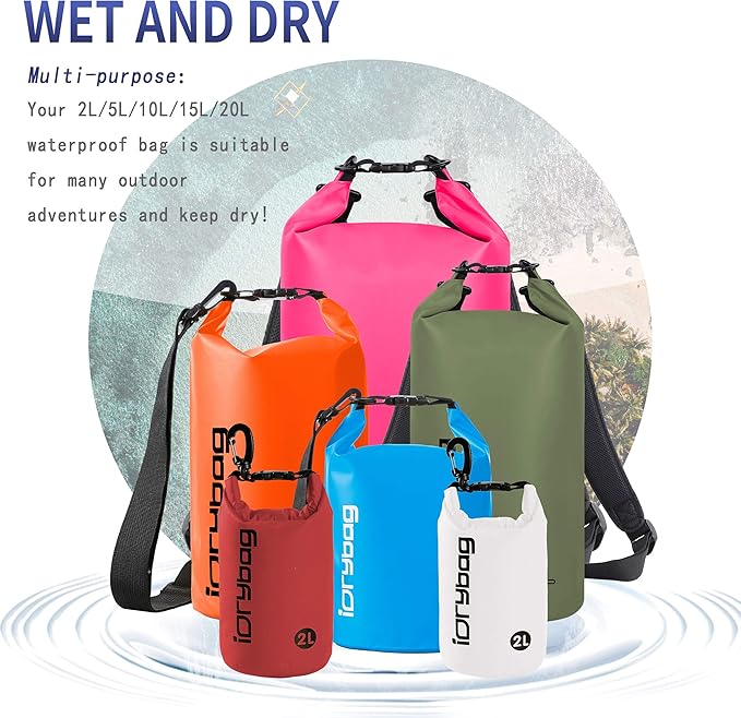 IDRYBAG Dry Bags for Kayaking Waterproof 2L/5L/10L/15L/20L, Small Dry Bag Waterproof Floating, Dry Sack Waterproof Bag for Paddleboarding Travel