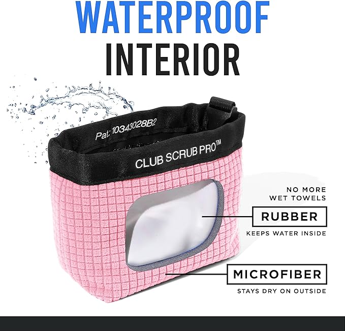 Golf Club and Golf Ball Cleaning Bag, Waterproof Clean Face Technology Liner, Detachable Clip, Machine Washable, Cleans Club Grooves, Dry Exterior (Neoprene or Microfiber Option Available)