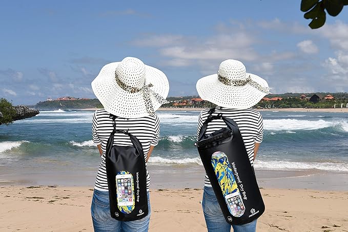 Waterproof Dry Bags Set of 3 Dry Bag with 2 Zip Lock Seals & Detachable Shoulder Strap, Waist Pouch & Phone Case - Can Be Submerged Into Water - for Swimming (Black(Window), 20L)