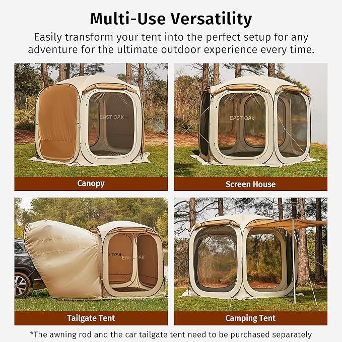 East Oak 6×6 FT Pop Up Canopy Tent with Mesh | Outdoor Screen House with 4 Sunshades | Instant Canopy with Portable Carry Bag | Gazebo Tent for Camping, Patio, and Beach | Beige