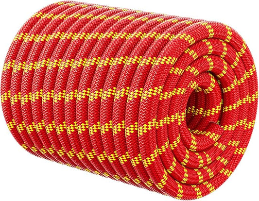 Double Braided Arborist Rigging Rope - 1/2 in X 150 ft 48 Strands Outdoor Pulling Heavy Duty Polyester Bull Rope for Swing Tree Work Camping Rescue Hiking - Red