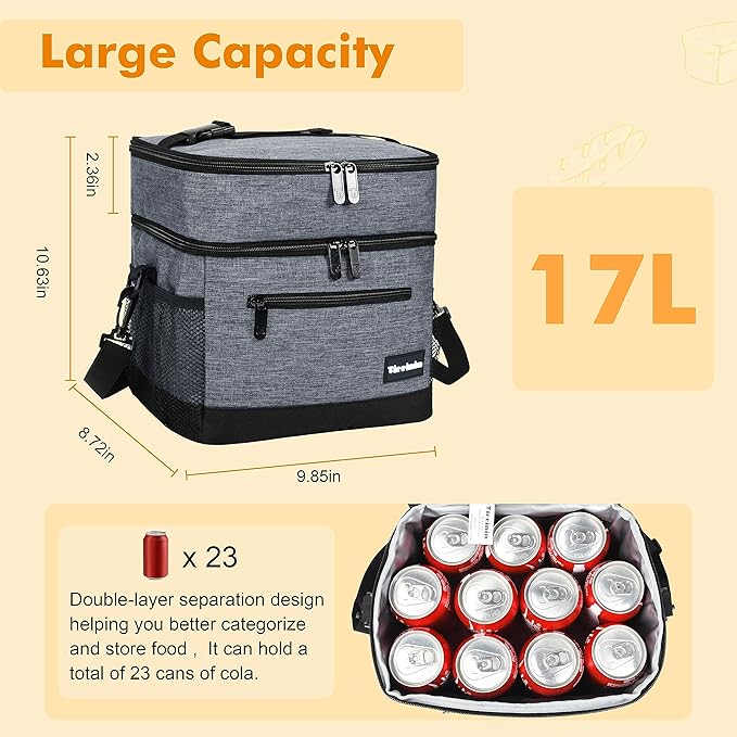 Tirrinia Large Insulated Lunch Bag for Men and Women, Adult Double-Layer Leakproof Reusable Grocery Bag, Office, Travel, Work Lunch Cooler Tote