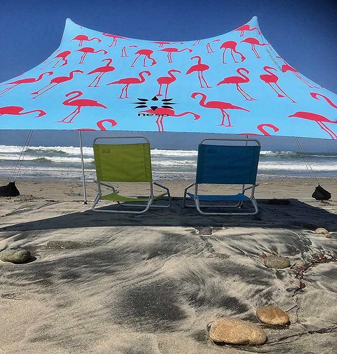 Neso Tents Beach Tent with Sand Anchor, Portable Canopy Sunshade - 7' x 7' - Patented Reinforced Corners(Flamingos)