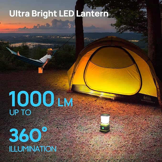 LED Camping Lantern, Consciot Battery Powered LED Lantern Flashlight, 1000LM, 4 Light Modes, IPX4 Waterproof, Survival Kits for Indoor Outdoor, Emergency Light for Home Power Outages, Hurricane, Storm