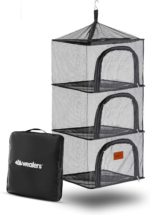 Wealers Outdoor Dry Net Storage and Food Screen 3-Tier Camping, Barbecue, Picnic Meal Protection Organizer | Faster Herb, Clothes, Dish Drying | Foldable (Hanging Dry Net)