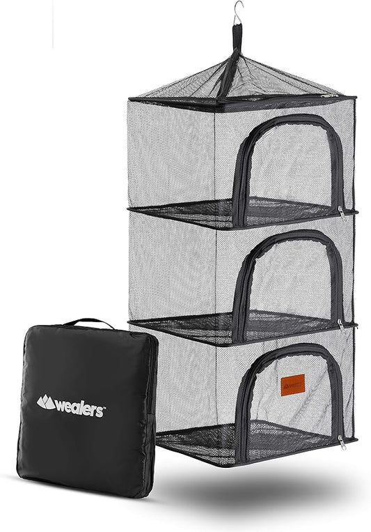 Wealers Outdoor Dry Net Storage and Food Screen 3-Tier Camping, Barbecue, Picnic Meal Protection Organizer | Faster Herb, Clothes, Dish Drying | Foldable (Hanging Dry Net)