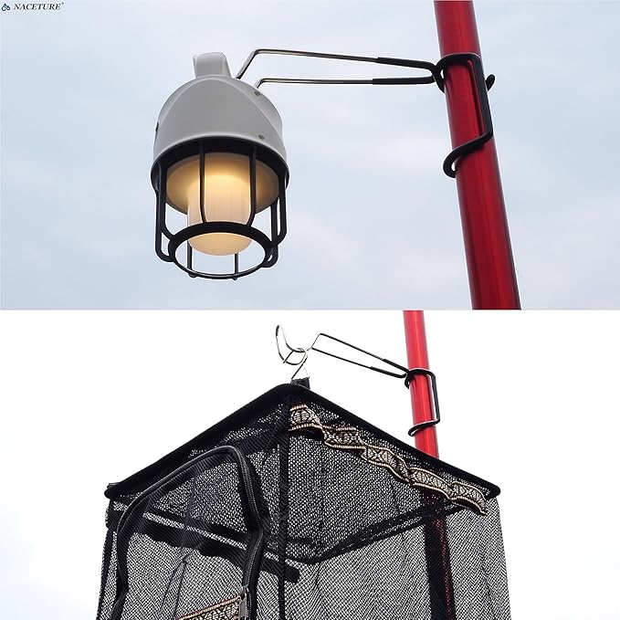 NACETURE Lantern Stand Hook Camping Light Pole – Heavy Duty Camping Lantern Stand Tent Camping Accessories, Tent Pole Hook Lantern Holder Hanger Clips for Camping Light Hooks, Grill, Hiking