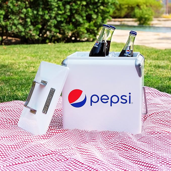 Permasteel PS-A205-14PE-WT Picnic Cooler, 14 Quart, Pepsi White