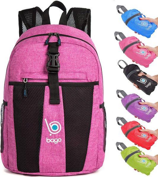 bago Lightweight Backpack for Hiking for Women and Men - 25L Travel Day Pack - Foldable Hiking Daypack Ultralight for Camping Outdoor Sports - Packable Backpack for Travel (SnowPink)