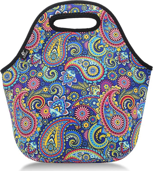 LOVAC Neoprene Lunch Bag, Thick Insulated Lunch Bag - Durable & Waterproof Lunch Tote With Zipper For Outdoor Travel Work(Retro2)