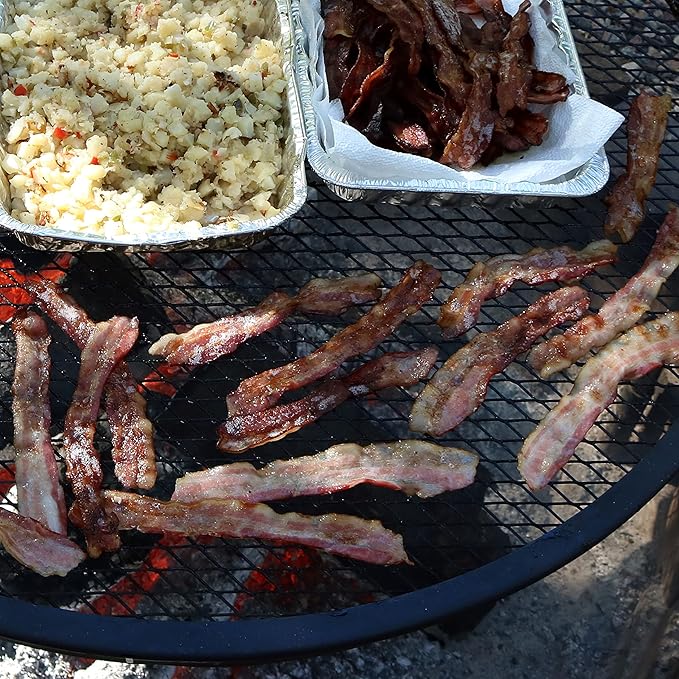 Sunnydaze X-Marks Fire Pit Cooking Grate - Outdoor Round Black Steel BBQ Campfire Grill with Handles - 30-Inch