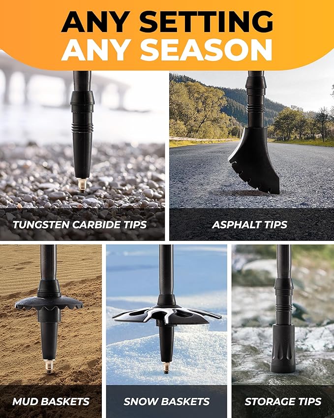 Foxelli Trekking Poles – Lightweight Collapsible Aircraft Grade Aluminum Hiking Poles with Cork Grips Quick Locks & All-Terrain Accessories – Pair of 2