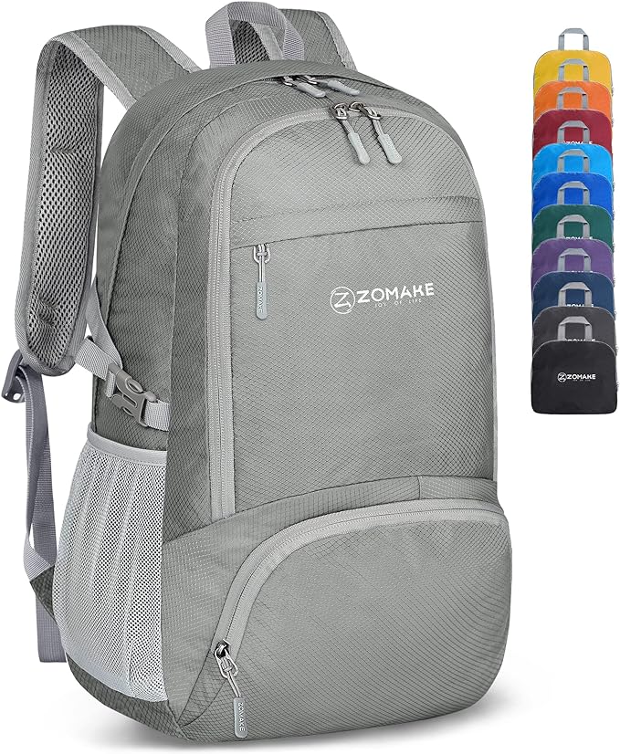 ZOMAKE Lightweight Packable Backpack 30L, Foldable Hiking Backpacks Water Resistant Compact Folding Daypack for Travel(Sliver Grey)