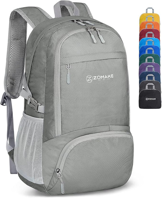 ZOMAKE Lightweight Packable Backpack 30L, Foldable Hiking Backpacks Water Resistant Compact Folding Daypack for Travel(Sliver Grey)