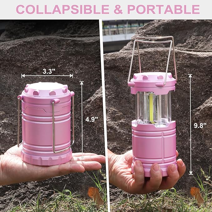 LED Pink Camping Lanterns, Portable Camping Lights, Outdoor Handled Lamps, Essential Emergency Lights for Power Outages, Hiking, Hurricane