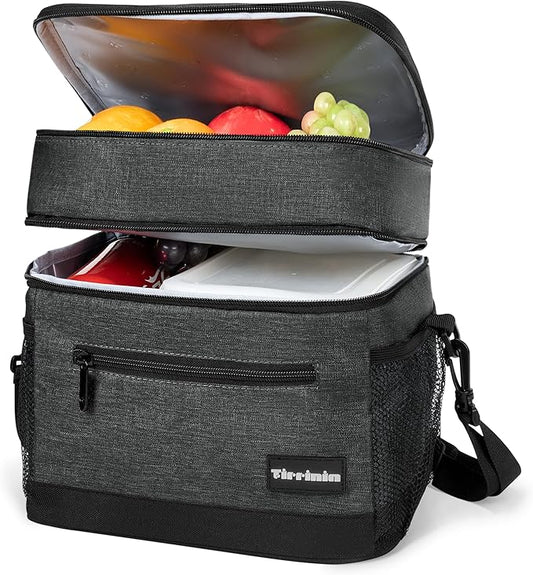 Tirrinia Large Insulated Lunch Bag for Men and Women, Adult Double-Layer Leakproof Reusable Grocery Bag, Office, Travel, Work Lunch Cooler Tote