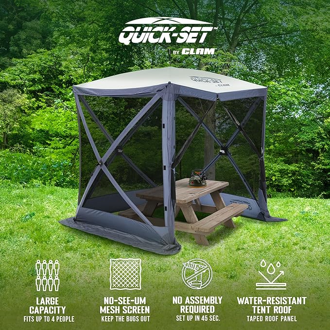 CLAM Quick Set Traveler 6 x 6 Ft Portable Outdoor Shelter, Blue + Clam Quick Set Screen Hub Tent Wind & Sun Panels, Accessory Only, Blue (3 Pack)