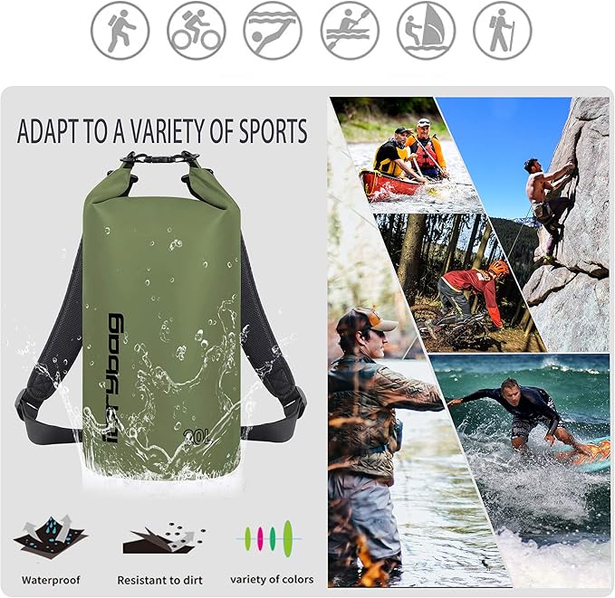 IDRYBAG Dry Bags for Kayaking Waterproof 2L/5L/10L/15L/20L, Small Dry Bag Waterproof Floating, Dry Sack Waterproof Bag for Paddleboarding Travel