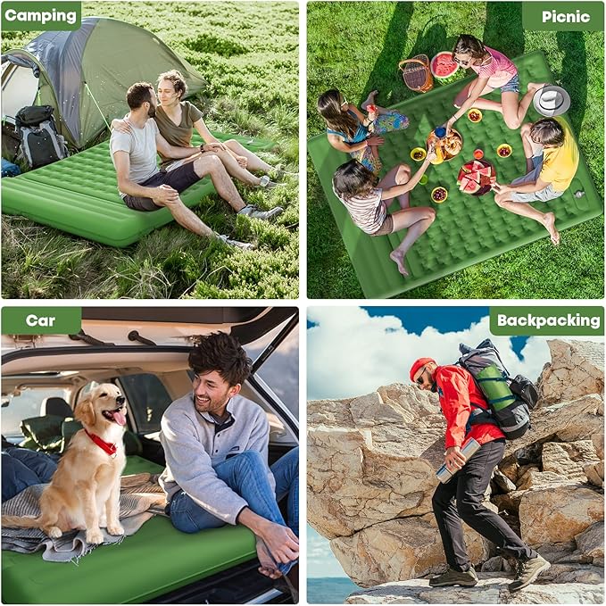 Sleeping Pad 4.7" Extra Thick, Upgraded Reinforced Support Structure with Built-in Foot Pump and Pillows Portable Camping Air Mattress Bed for Tent Backpacking Hiking